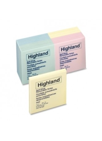 Highland 6549A Self-Sticking Note, Repositionable, 3" x 3", Assorted colors, Pack of 12